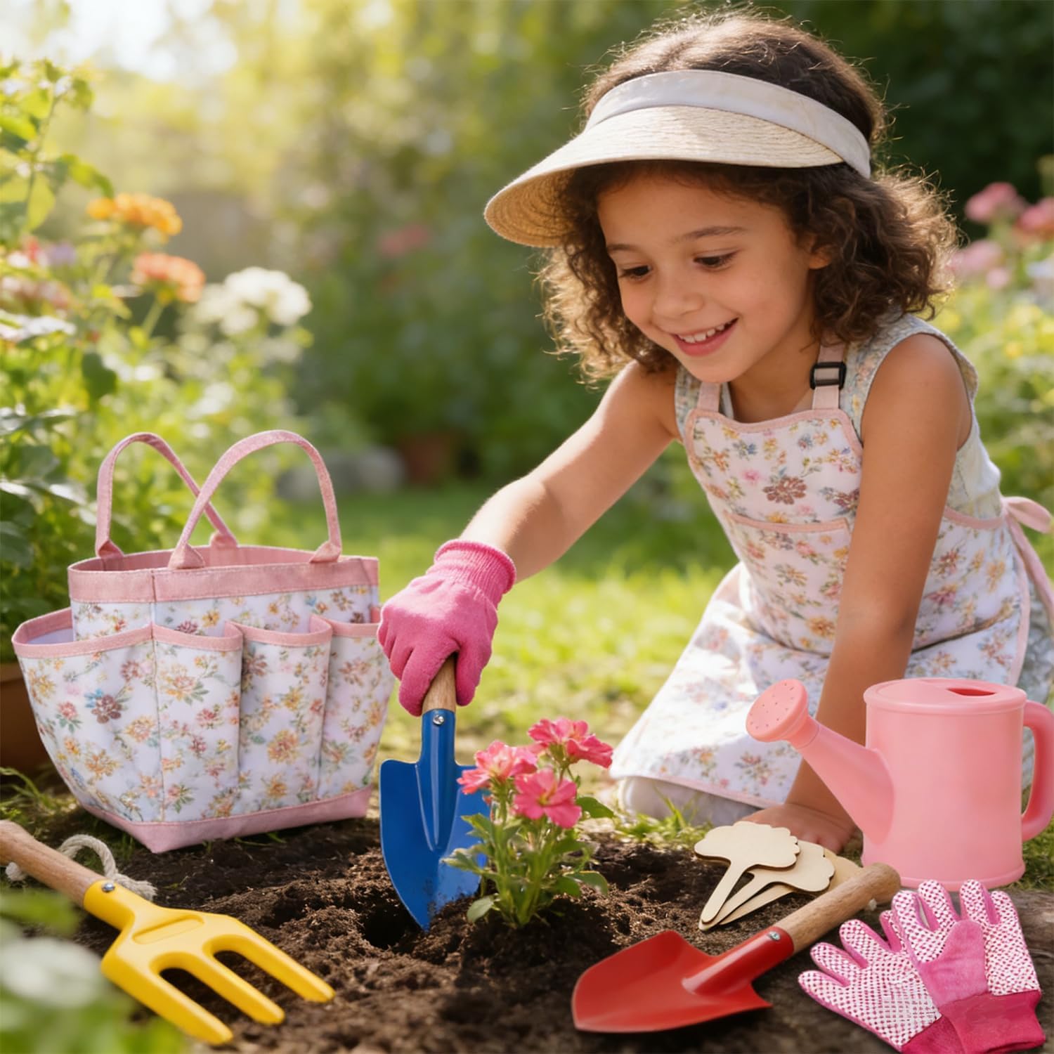 Kids Gardening Tools Set Toddler Gardening Kit with Apron & Tote Bag, 
