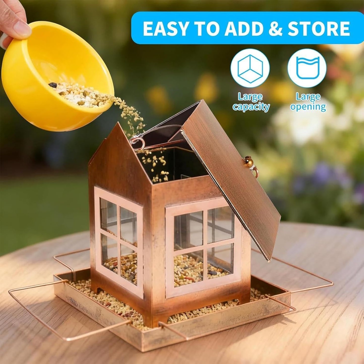 Bird Feeder House 18.5x14.5x23cm, Large Capacity Metal Feeding Station for Wild Birds, Suitable for Cockatiels, Finches, Lovebirds, Budgies, Canaries