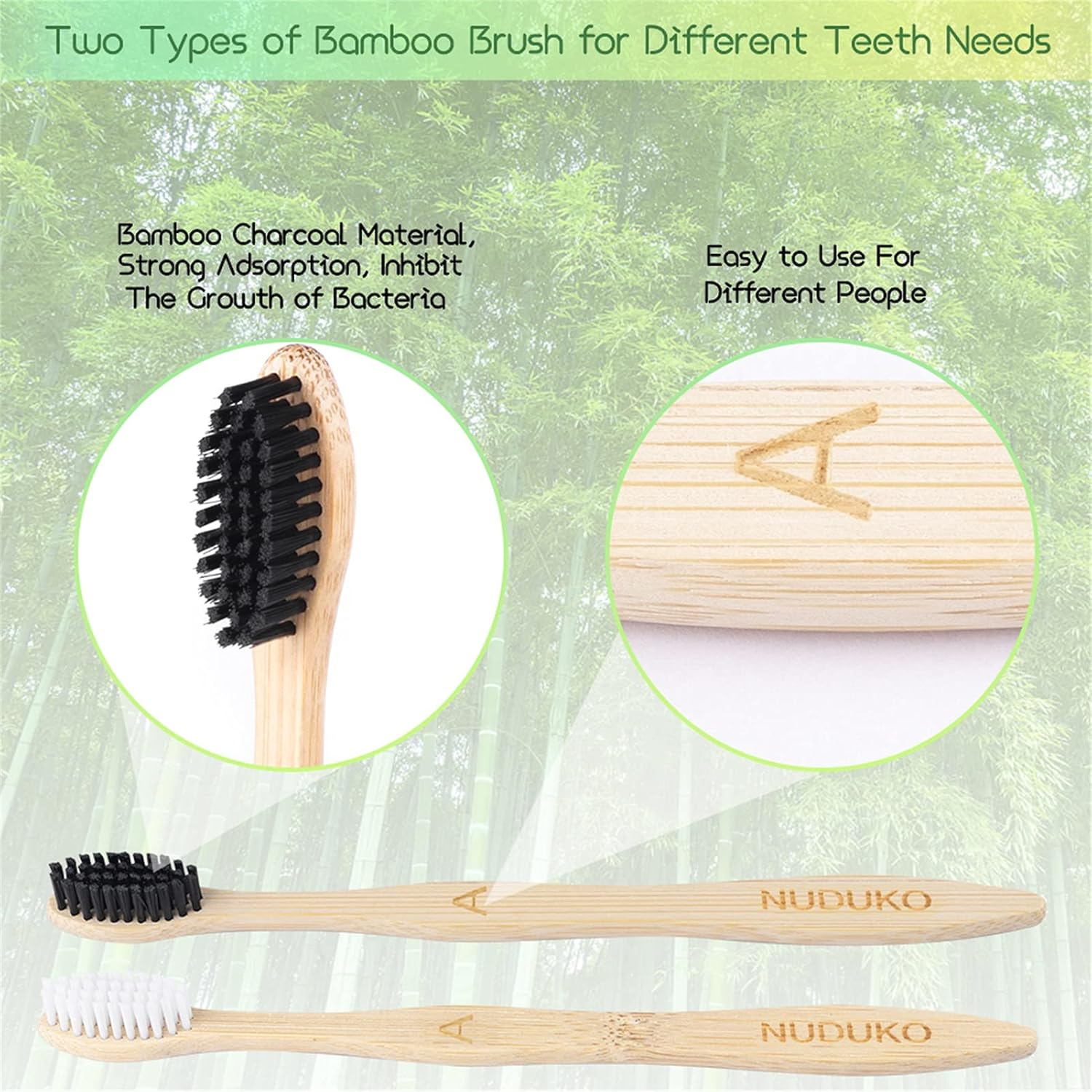 Bamboo Toothbrushes Biodegradable Toothbrush 10 Pack - Eco-Friendly, N