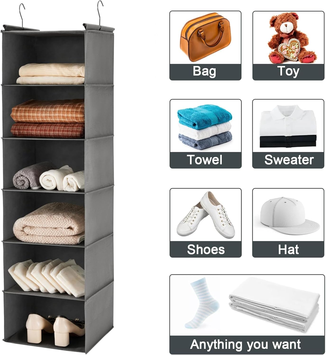MAX Houser 6 Tier Shelf Hanging Closet Organizer, Closet Hanging Shelf
