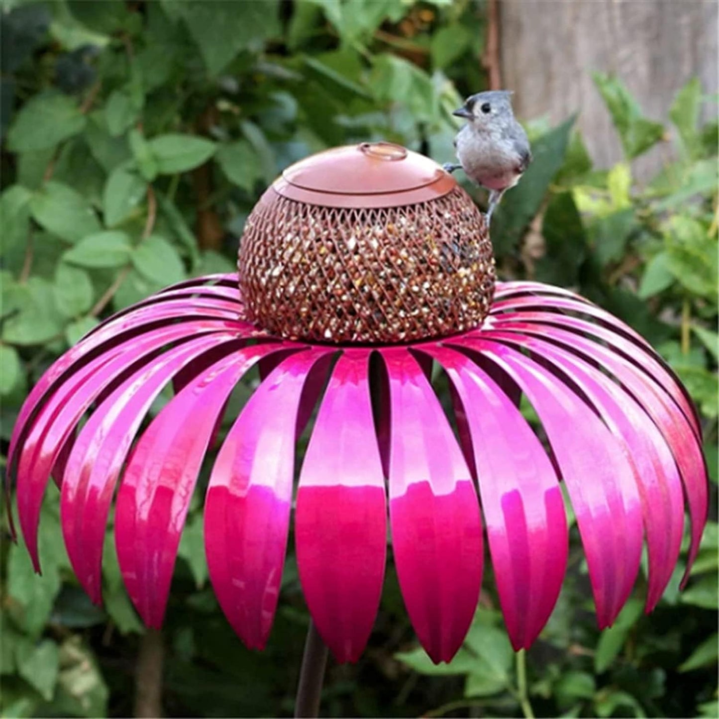 Coneflower Bird Feeders Sensation Coneflower Bird Feeder with Stand for Outside Garden Park Lawn Elegant Standing Bird Feeder Art Metal Birdfeeder (Color : Pink)