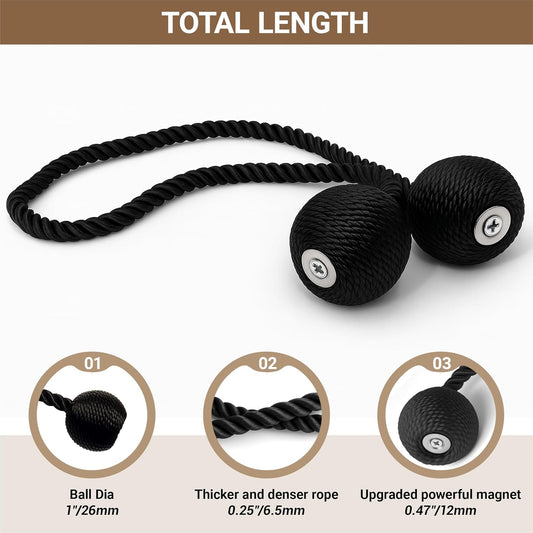 Hion Magnetic Curtain Tiebacks Black 2pcs, Curtain Tiebacks Buckles Holdbacks Holders Hooks Clip for Home Outdoor Bedroom Office Decorative Curtain
