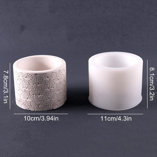 Round Vintage Pattern Flower Pot Silicone Mold Concrete Succulent Planter Vase Mold Candle Pen Holder Plaster Epoxy Resin Cement Clay Mould