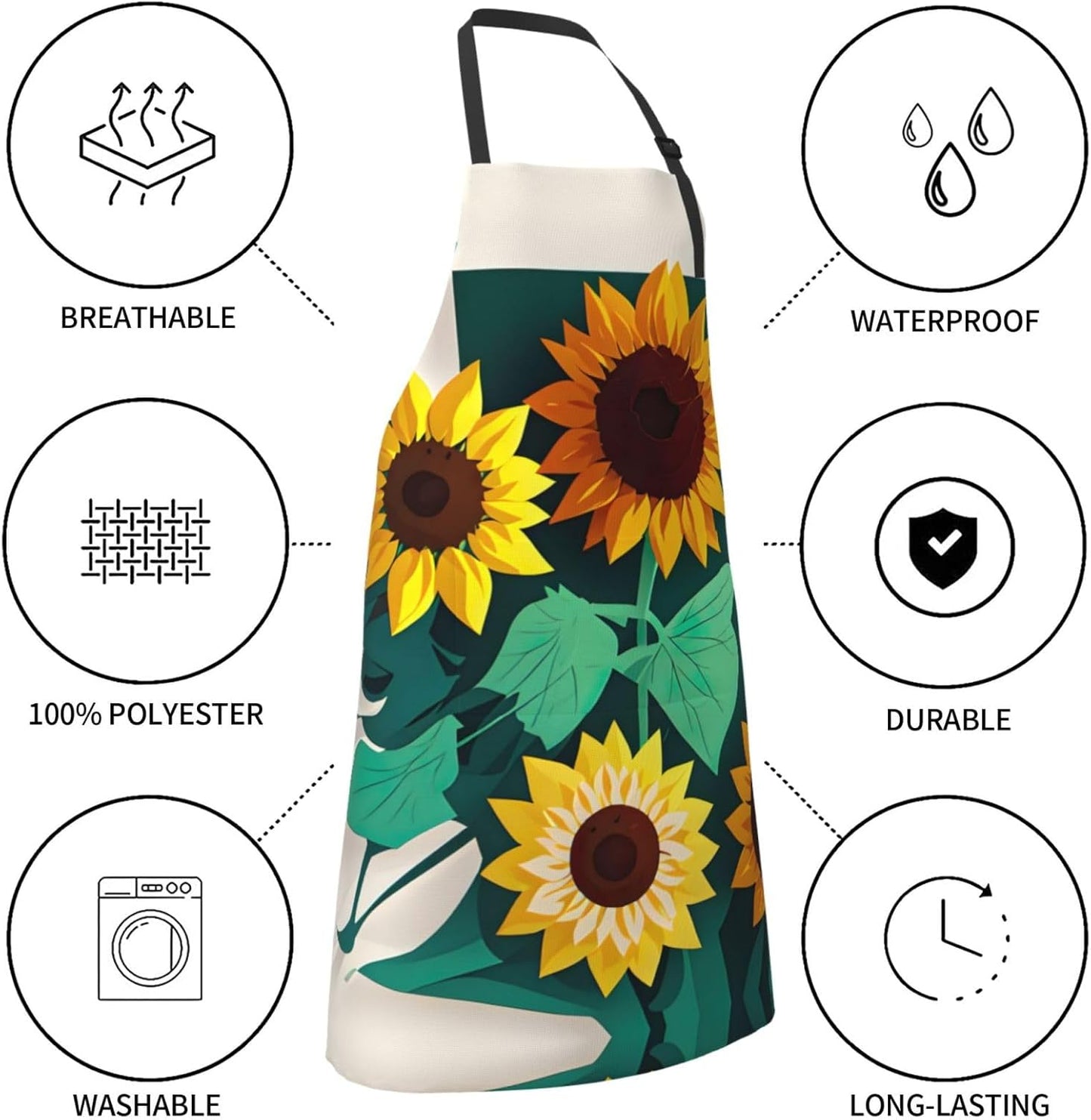 Sunflower bee print Waterproof chef's apron with pocket apron for kitchen cooking baking barbecue and gardening