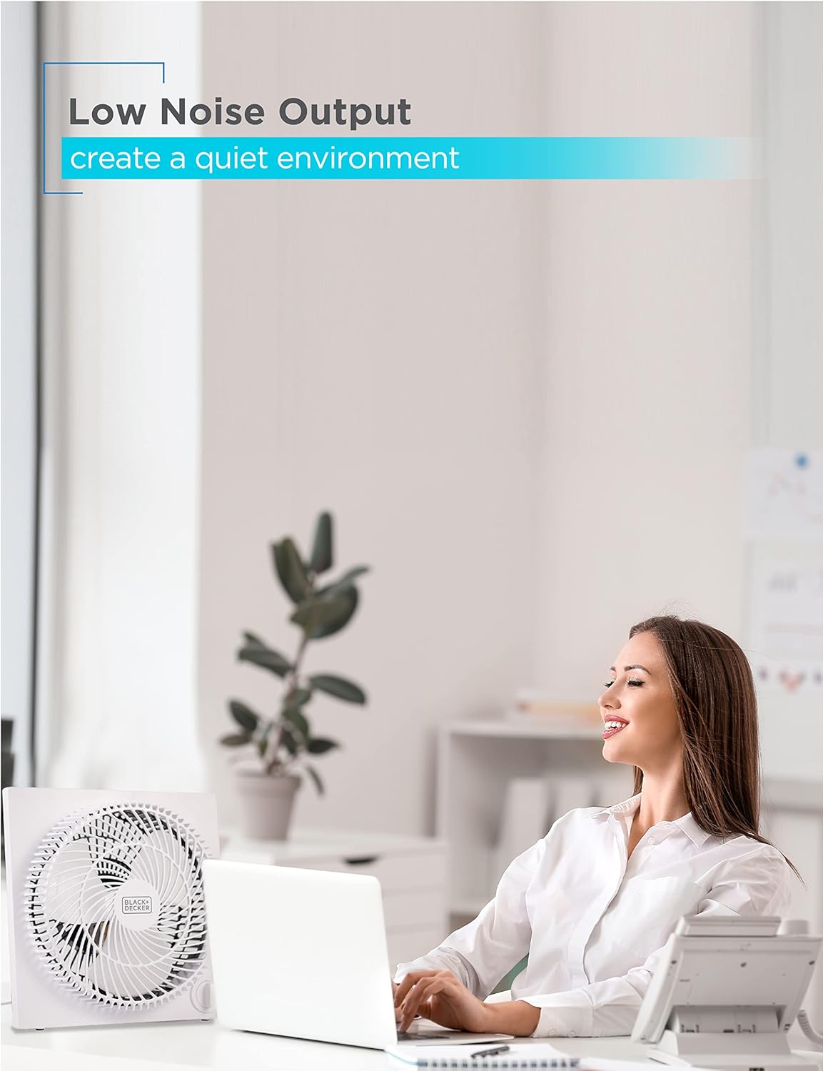 BLACK+DECKER 9-Inch Frameless Box Fan, Freestanding Desk Fan with 3-Speed Settings, Portable Fan for Home Office or Garage, BFB09W, White