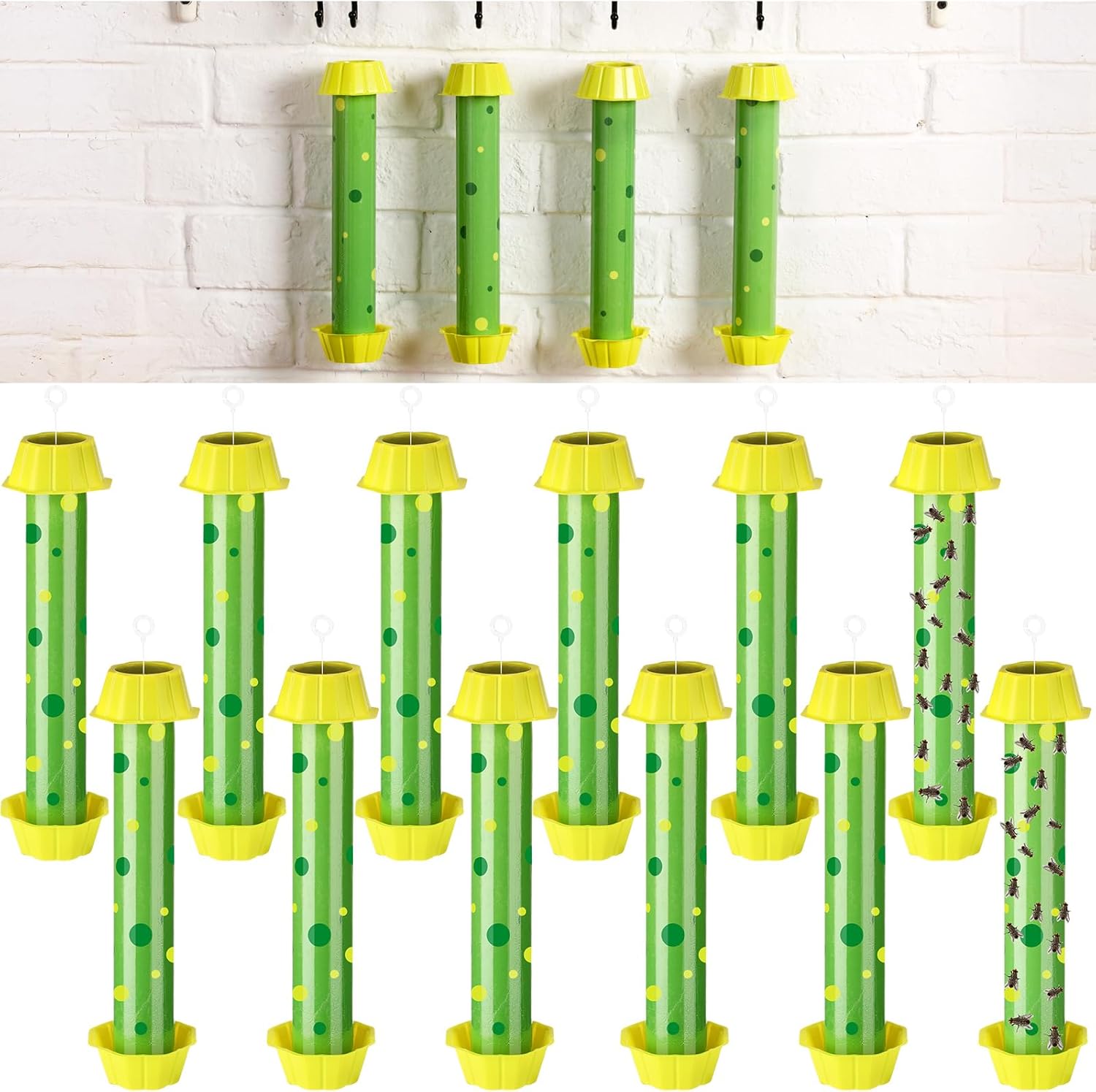 Qualirey 12 Pcs Sticky Fly Trap Fly Stick with Hanging Hook Adhesive M