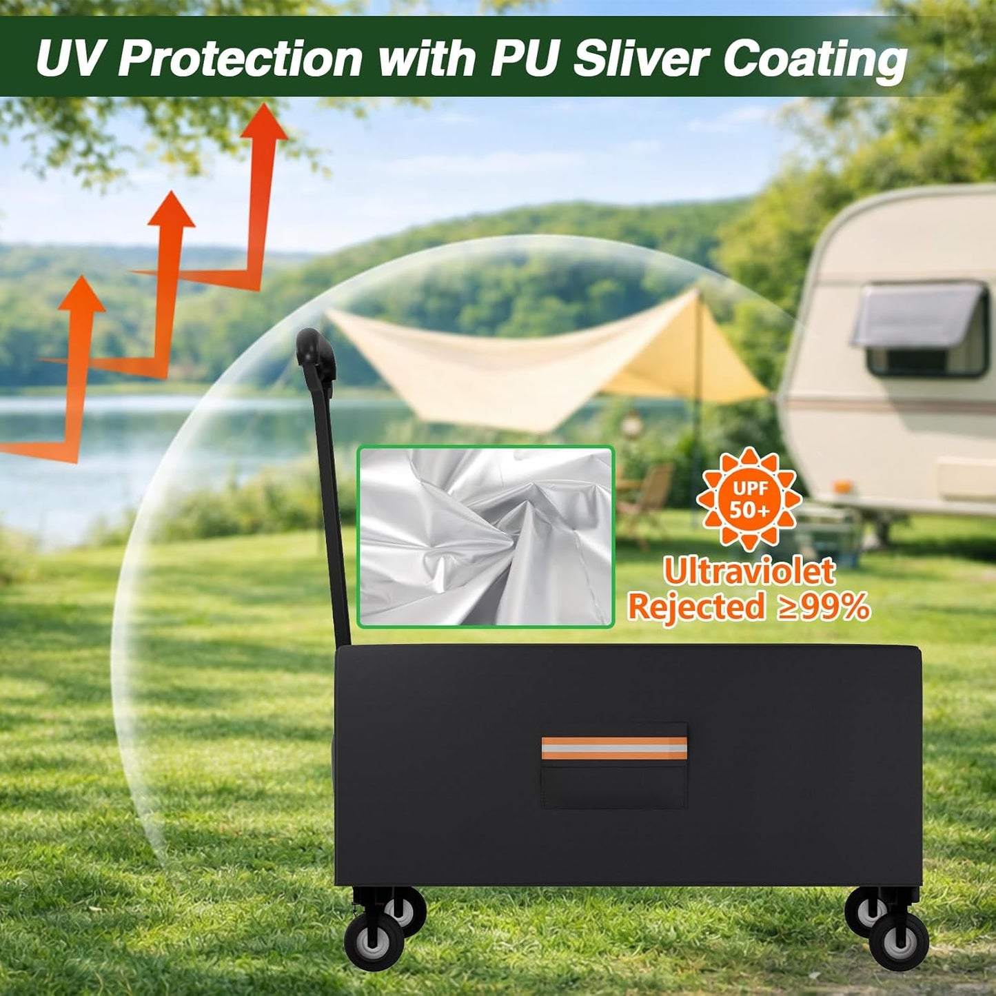 Outdoor Folding Wagon Cover, 38" L x 22" W x 20" H Heavy Duty 420D Waterproof Garden Cart Cover for Collapsible Wagon Carts with Portable Pocket Bottom Drawstring Reflective Strip