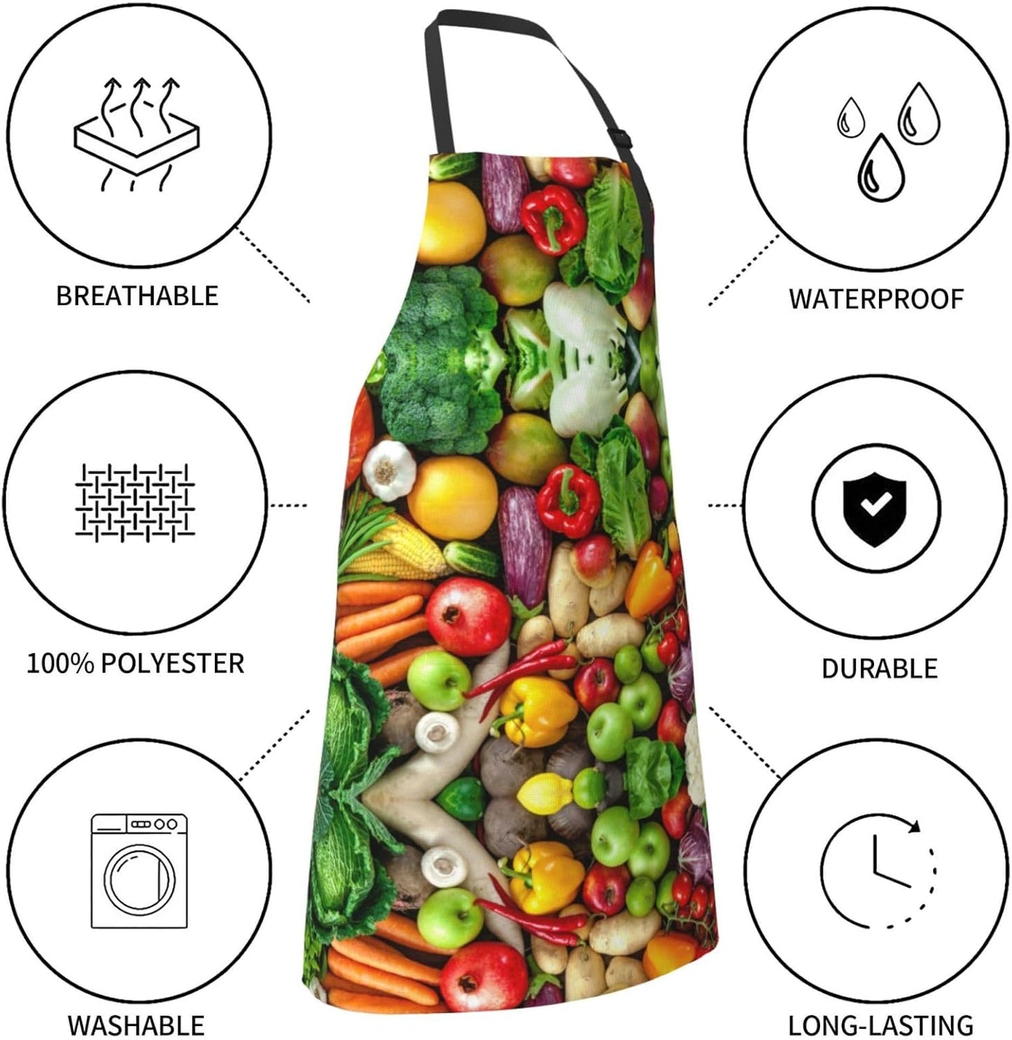 Fresh Fruits and Vegetables print Waterproof apron with pocket adjustable cooking apron for adult kitchen bibs to bake