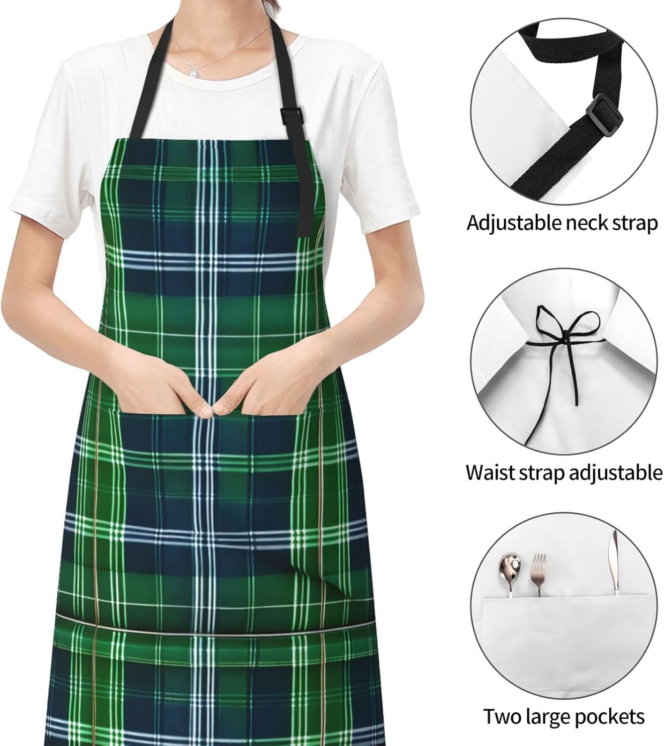 Blue Scottish Tartan Print Laundry apron 28x33 In Waterproof Kitchen A