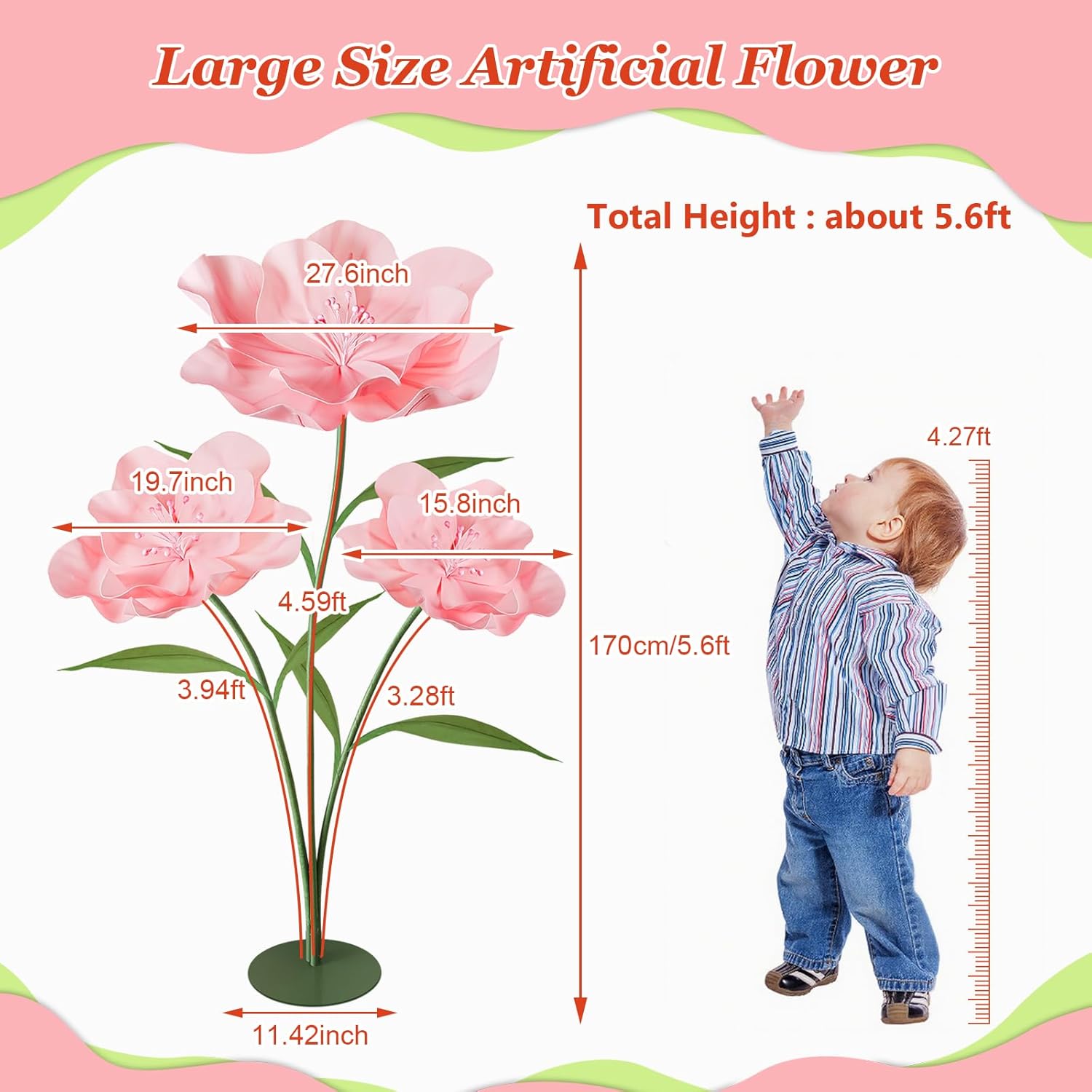 Giant Artificial Flowers for Decoration, 5.6 Ft Waterproof EVA Large F
