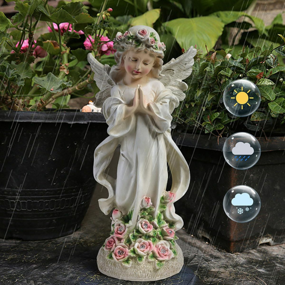 Lovely Flower Fairy Solar Night Light American Country Style Handmade Statue Art Ornament for Summer,Garden and Villa Decoration