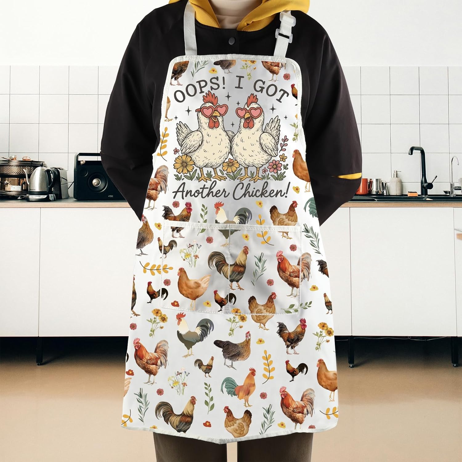 WCGXKO Oops I Got Another Chicken Kitchen Apron Animal Rustic Farmhous