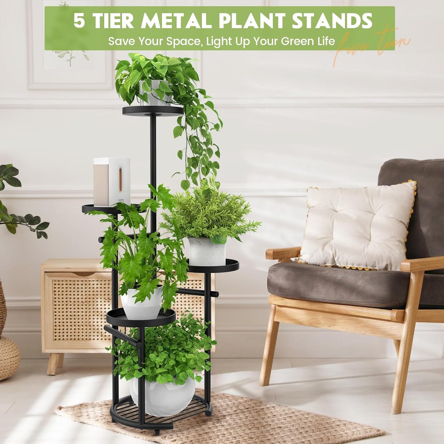 TOSKING 5-Tier Tall Plant Stand Indoor & Outdoor, Anti-Tip Round Base 