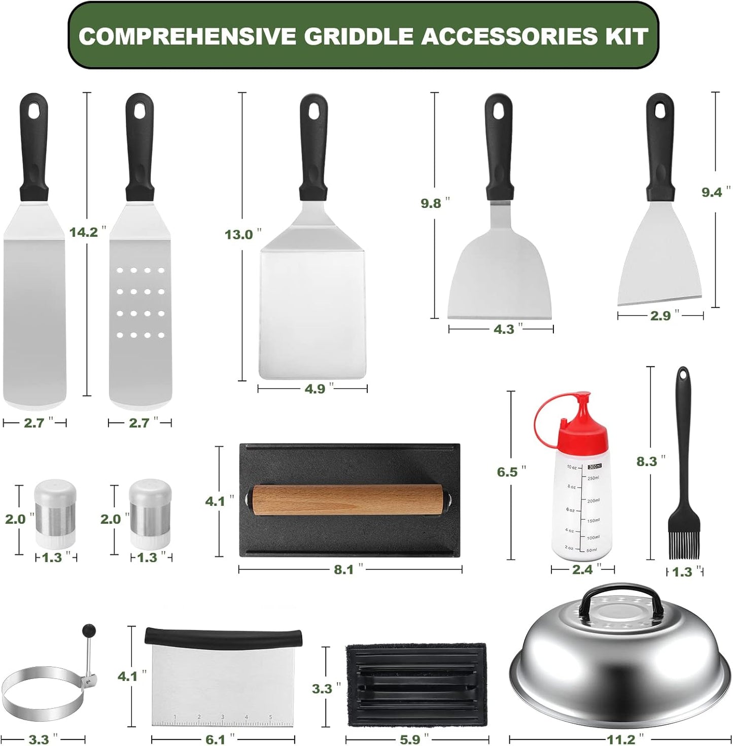 18PCS Griddle Accessories Kit, Flat Top Grill Accessories Set for Blac