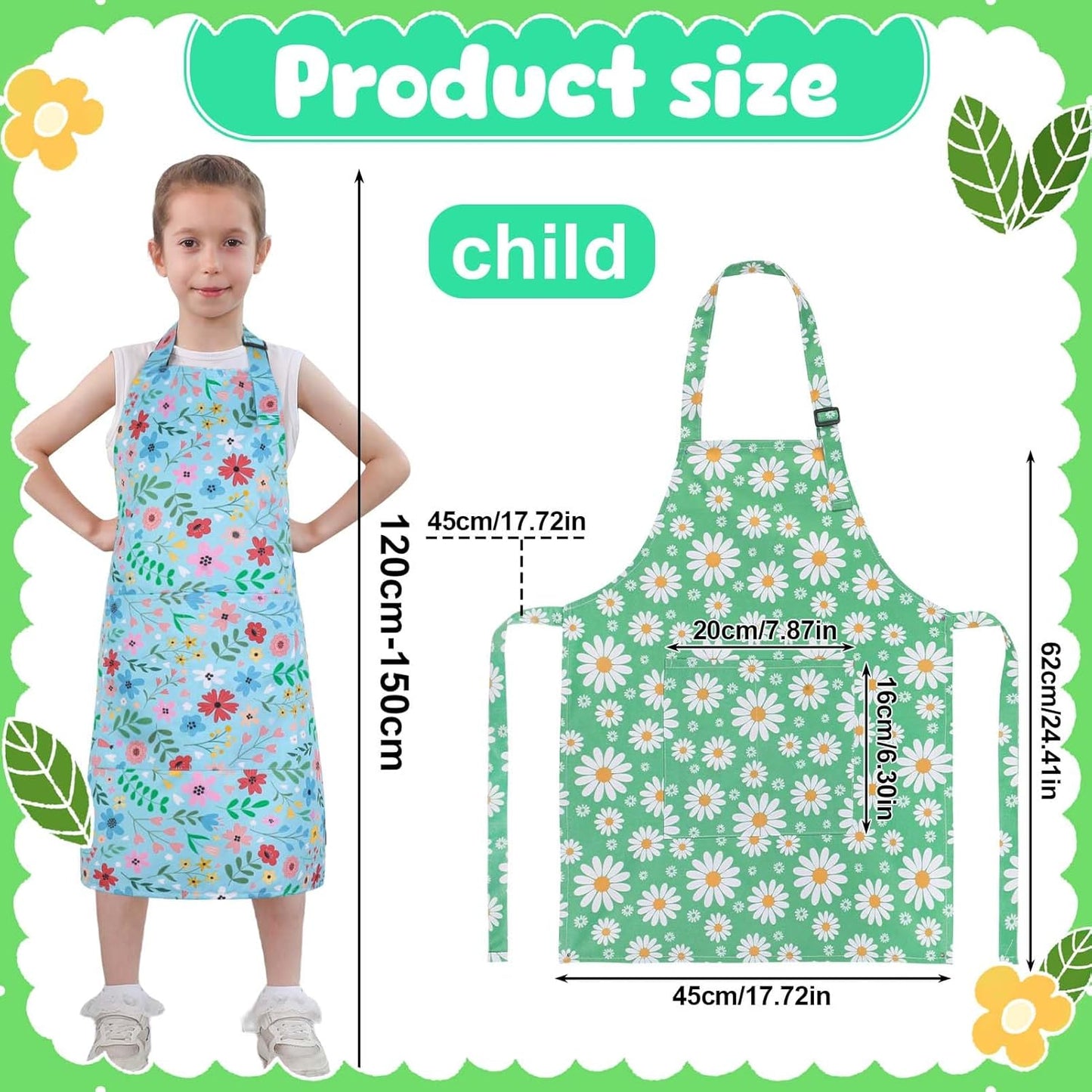 2 Pack Kids Apron, Cute Cooking Aprons, Waterproof Art Apron with Pock