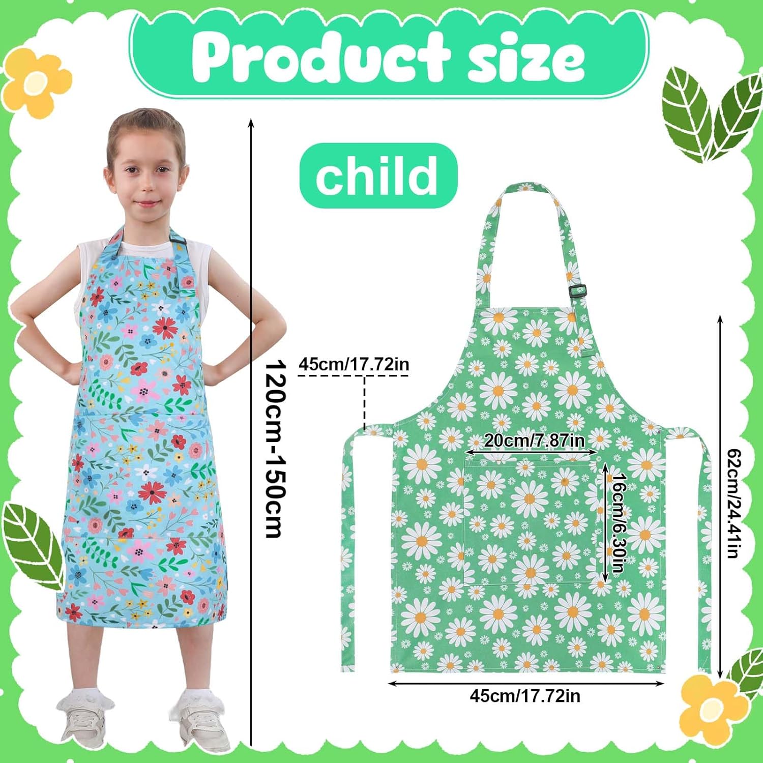 2 Pack Kids Apron, Cute Cooking Aprons, Waterproof Art Apron with Pock