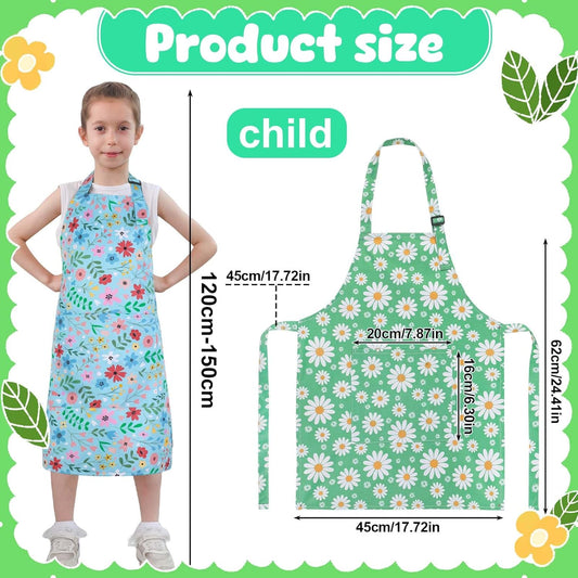 2 Pack Kids Apron, Cute Cooking Aprons, Waterproof Art Apron with Pock