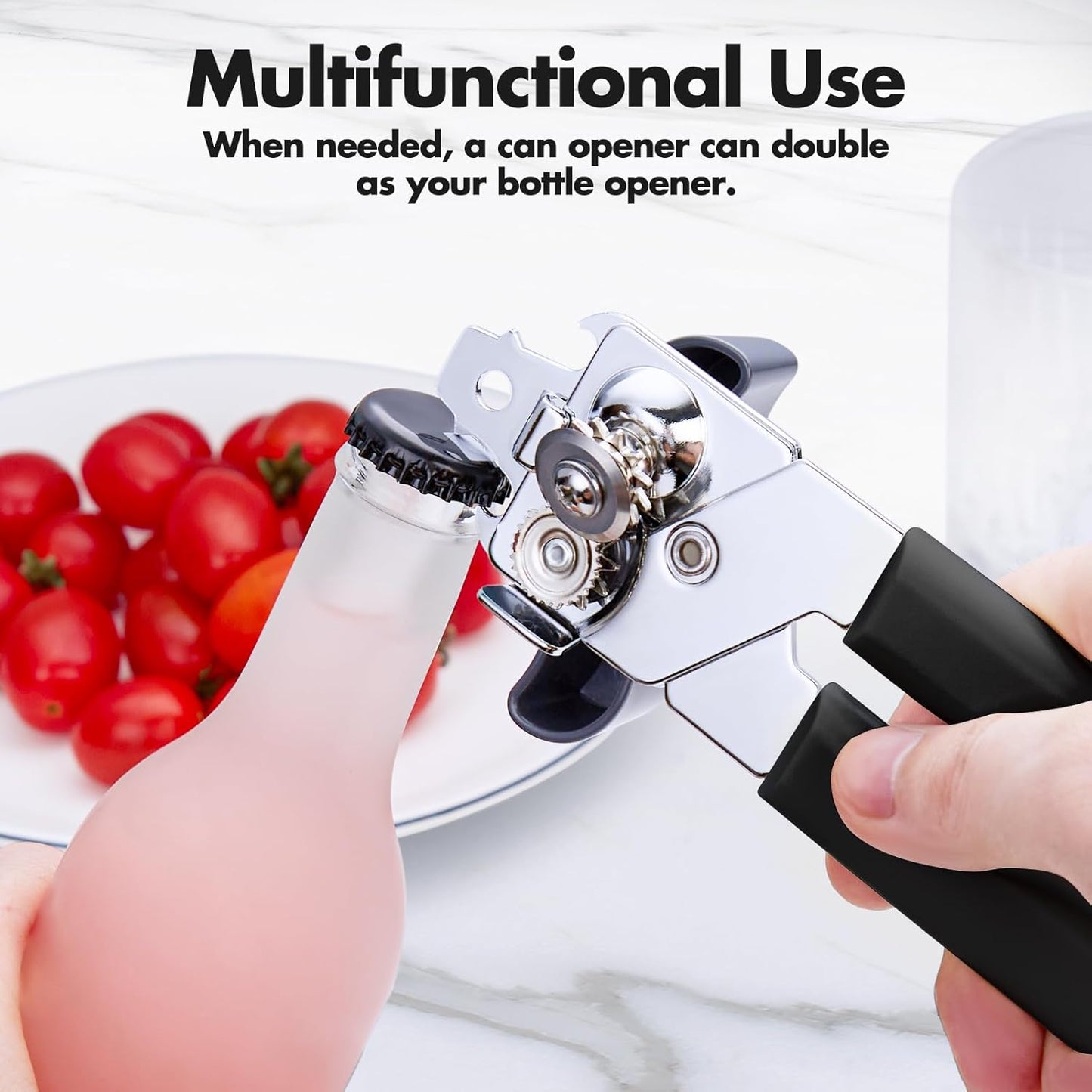 Can Opener Manual, COKORA Can Openers Hand Held with Comfort Anti-Slip Handles, Heavy Duty Stainless Steel Can Opener Smooth Edge and Bottle Openers, Easy Turn Can Openers for Seniors, Kitchen, Black
