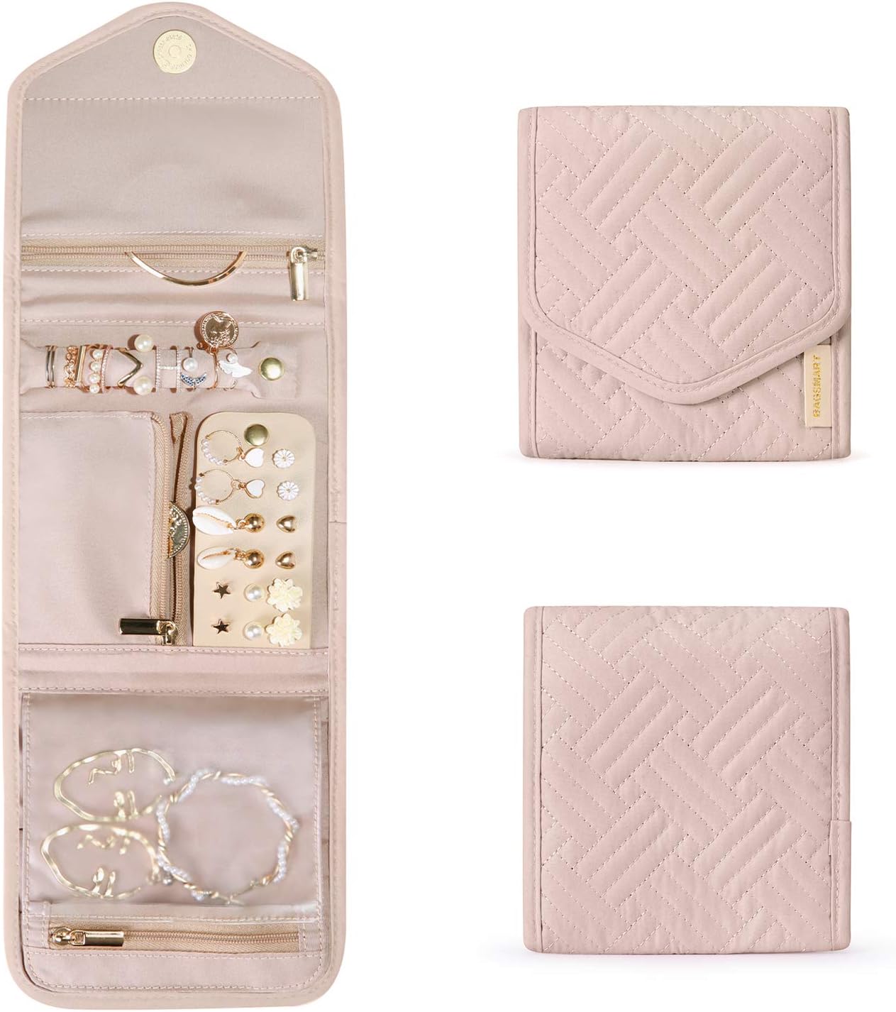 BAGSMART Travel Jewelry Organizer Case Foldable Small Jewelry Roll for