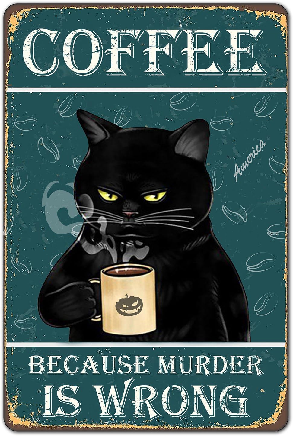 Bestylez Funny Black Cat Signs - Coffee Lovers Kitchen Decor, 12 x 8 I