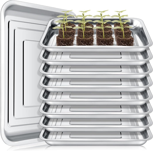 10 Pcs Stainless Steel Seed Starter Tray, Stainless Metal Garden Trays