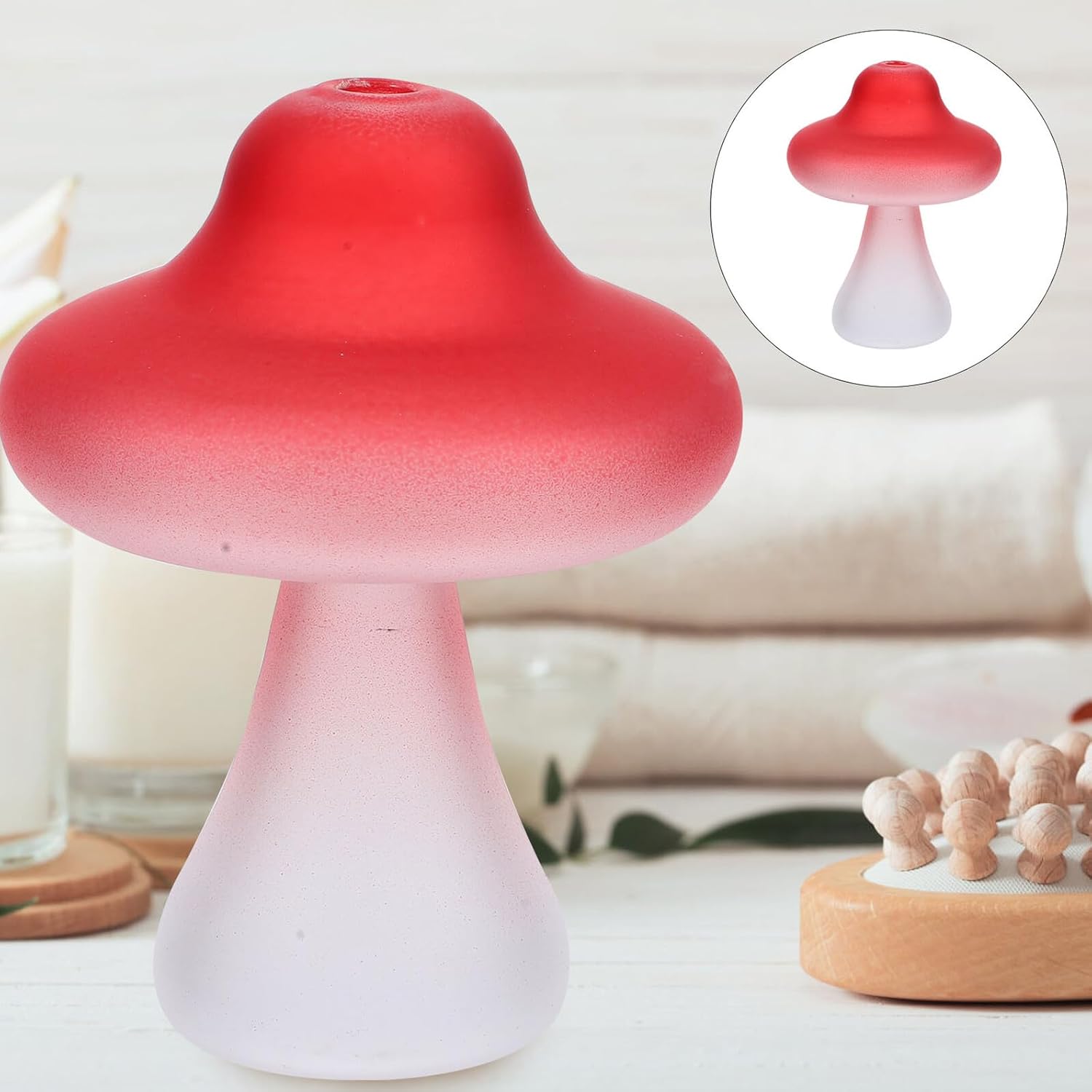 Mushroom Shaped Glass Vase Hydroponic Terrarium Planter Red Desktop Fl
