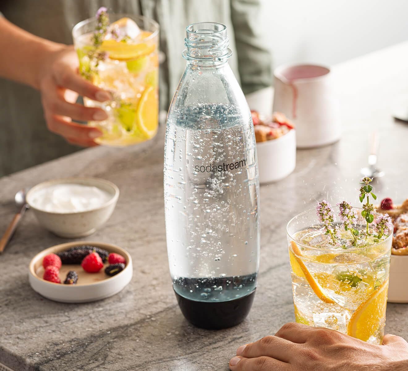 sodastream 1L Twin Pack Dishwasher Safe Slim Bottle (Black)