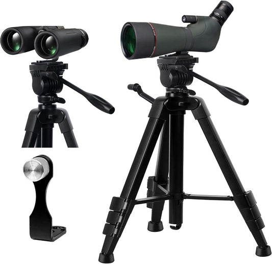 Binocular Tripod, Spotting Scope Tripod Stand with Binocular Adapter and 2 QR Plates, Travel Camera Stand, Compatible with Binoculars/Spotting Scope/Camera/Telescope/Astronomy Binoculars/DSLR