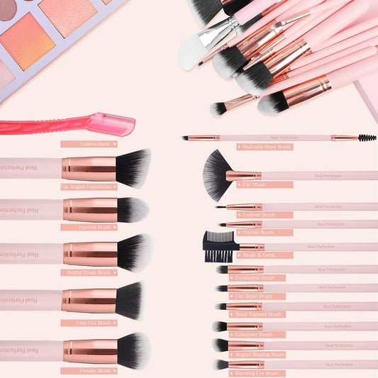 Real Perfection Makeup Brush Set 16 Pcs with 1 Eyebrow Razor Premium S