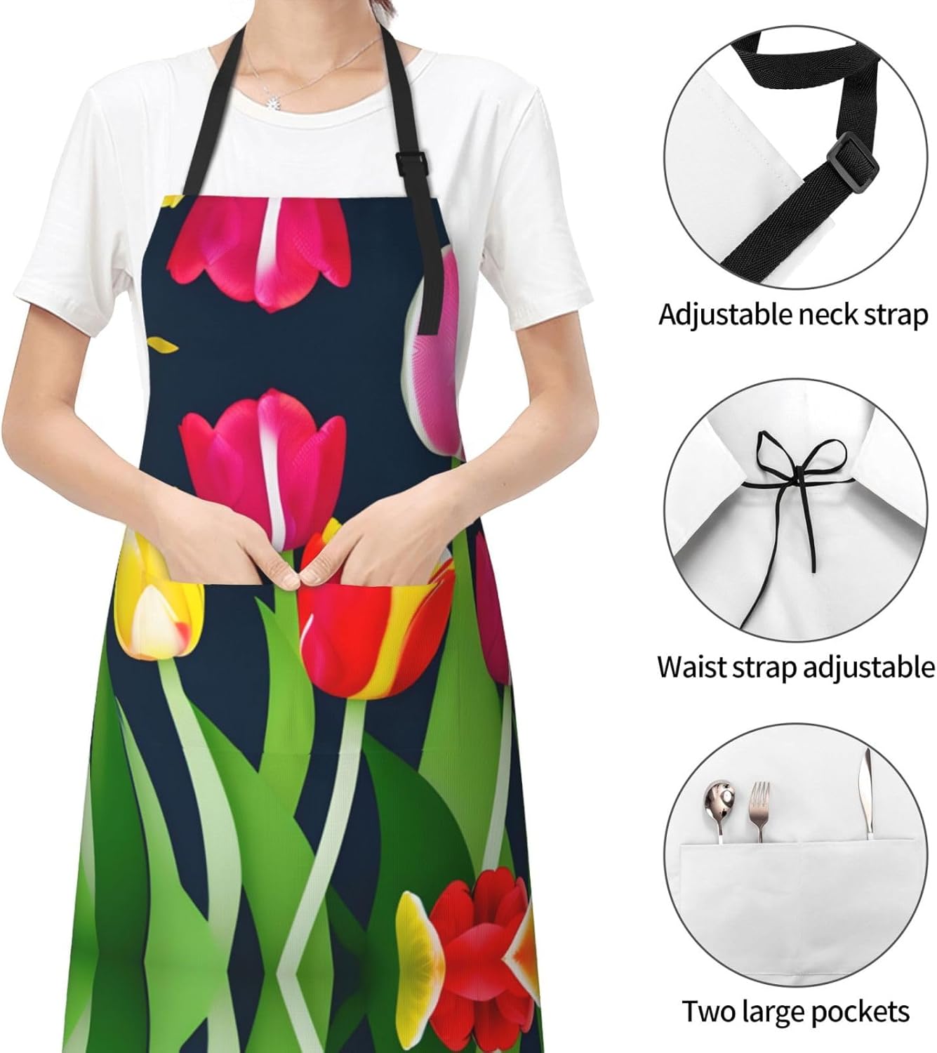 Colorful Tulips pattern Print Laundry apron 28x33 In Waterproof Kitche