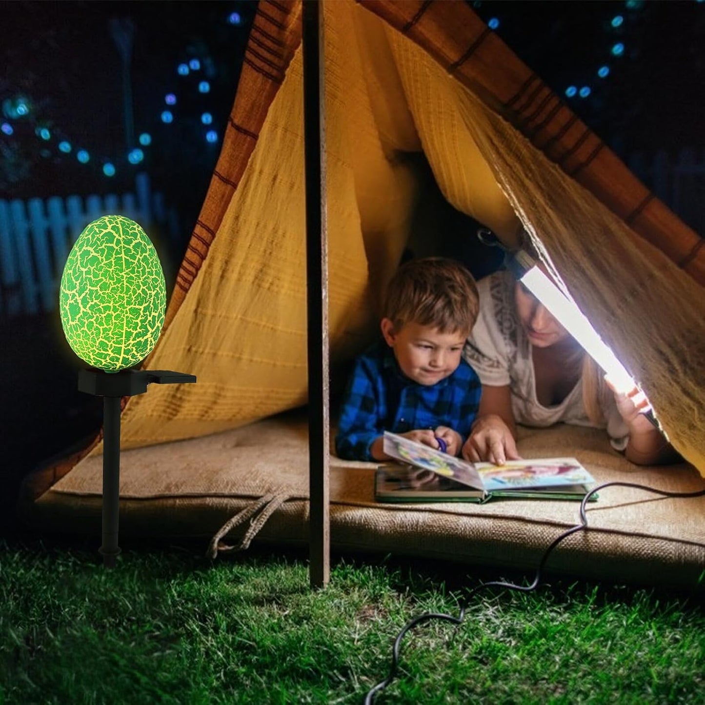 Solar Easter Egg Yard Light Outdoor Garden Solar Lamp LED Crackle Shell Landscape Decor Green Stake Light for Holiday Patio Lawn