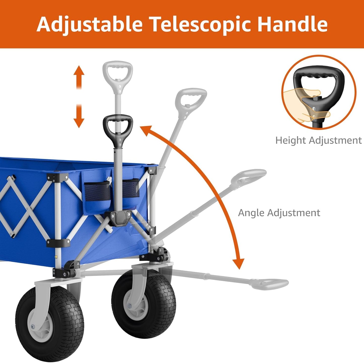 Blue Beach Wagon with Big Wheels for Sand - Heavy Duty 10" Wheel Collapsible Wagons Foldable Large Wagon Cart Folding All Terrain for Camping