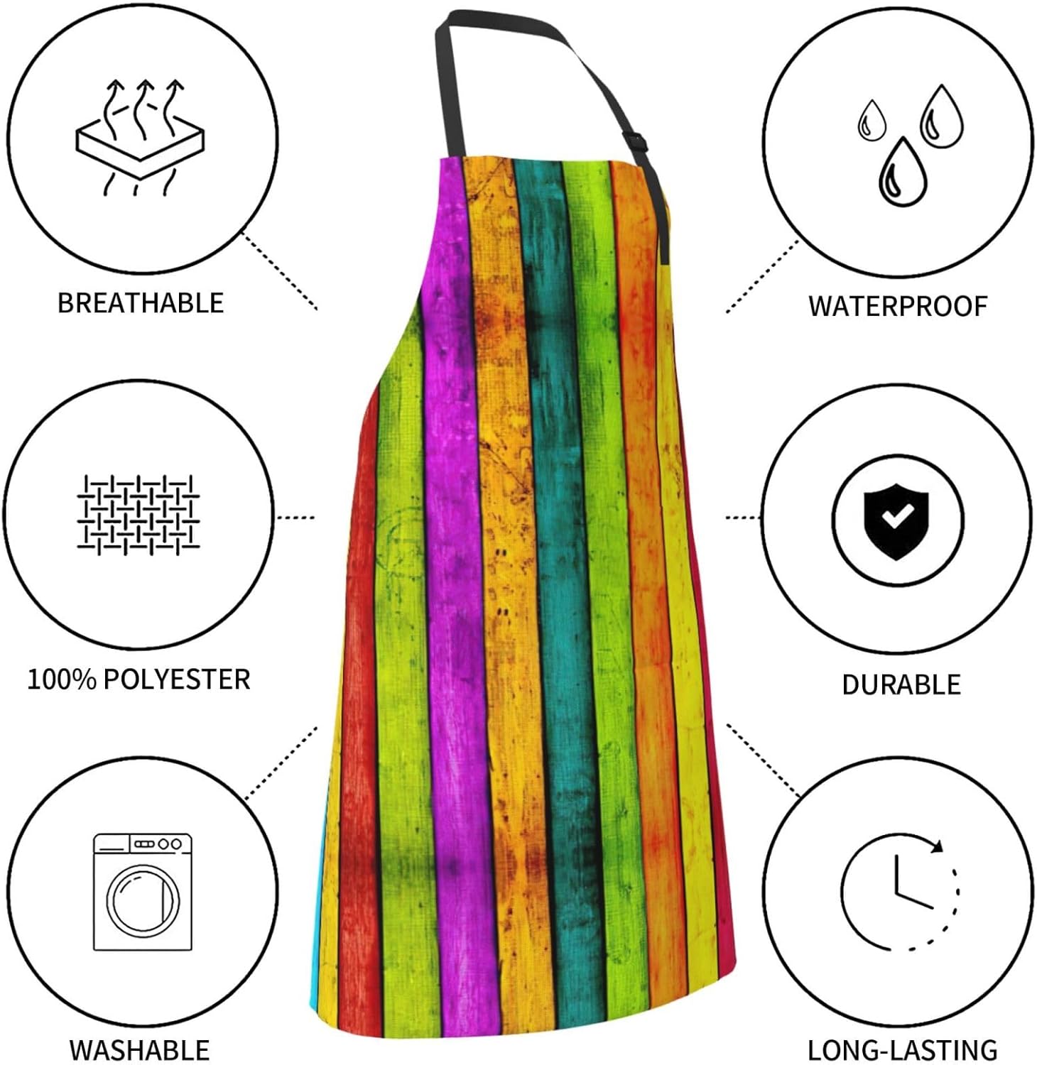 Colored Wooden Board Print Laundry apron 28x33 In Waterproof Kitchen A