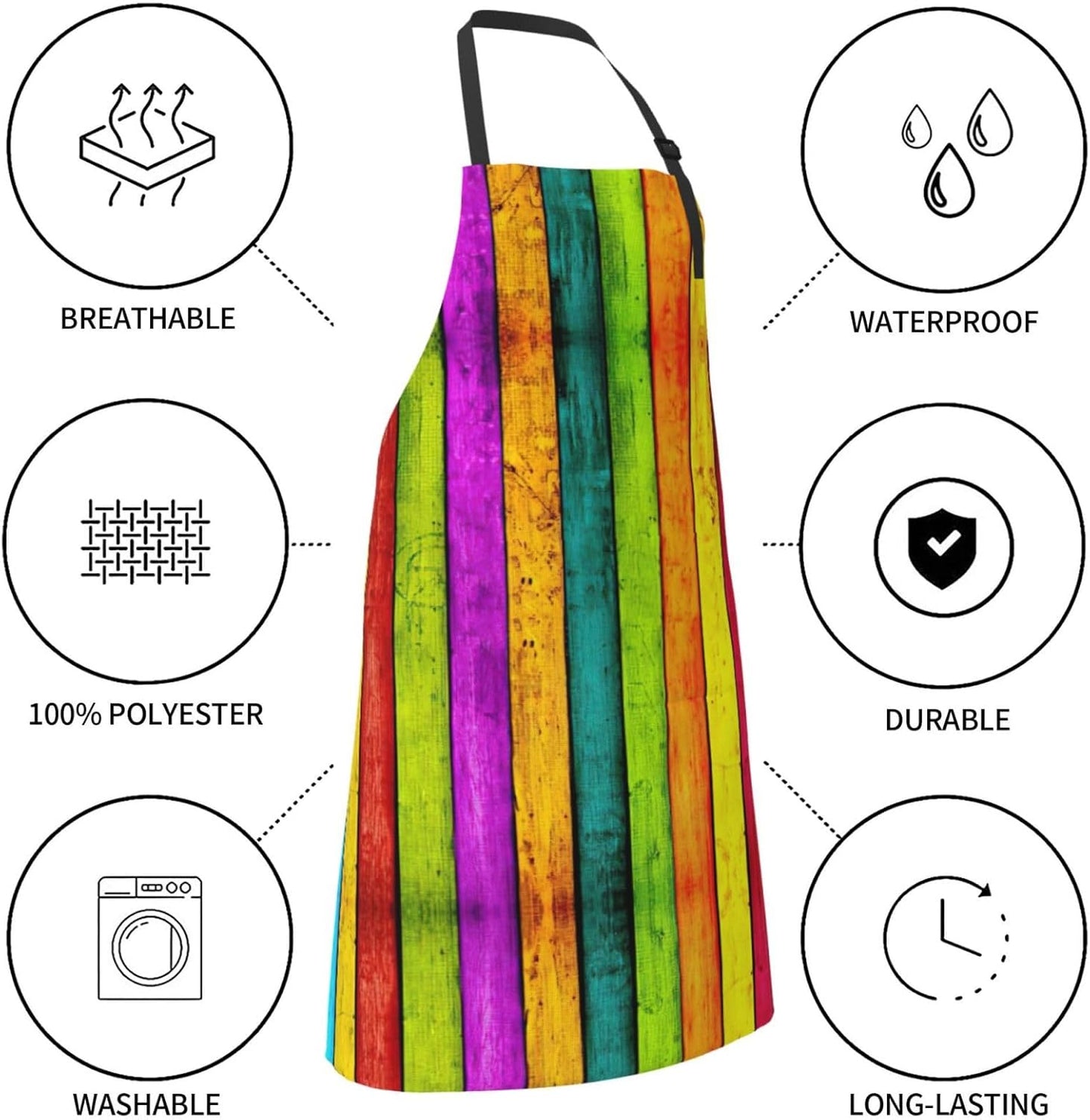 Colored Wooden Board Print Laundry apron 28x33 In Waterproof Kitchen Apron with Pockets for Cooking Baking