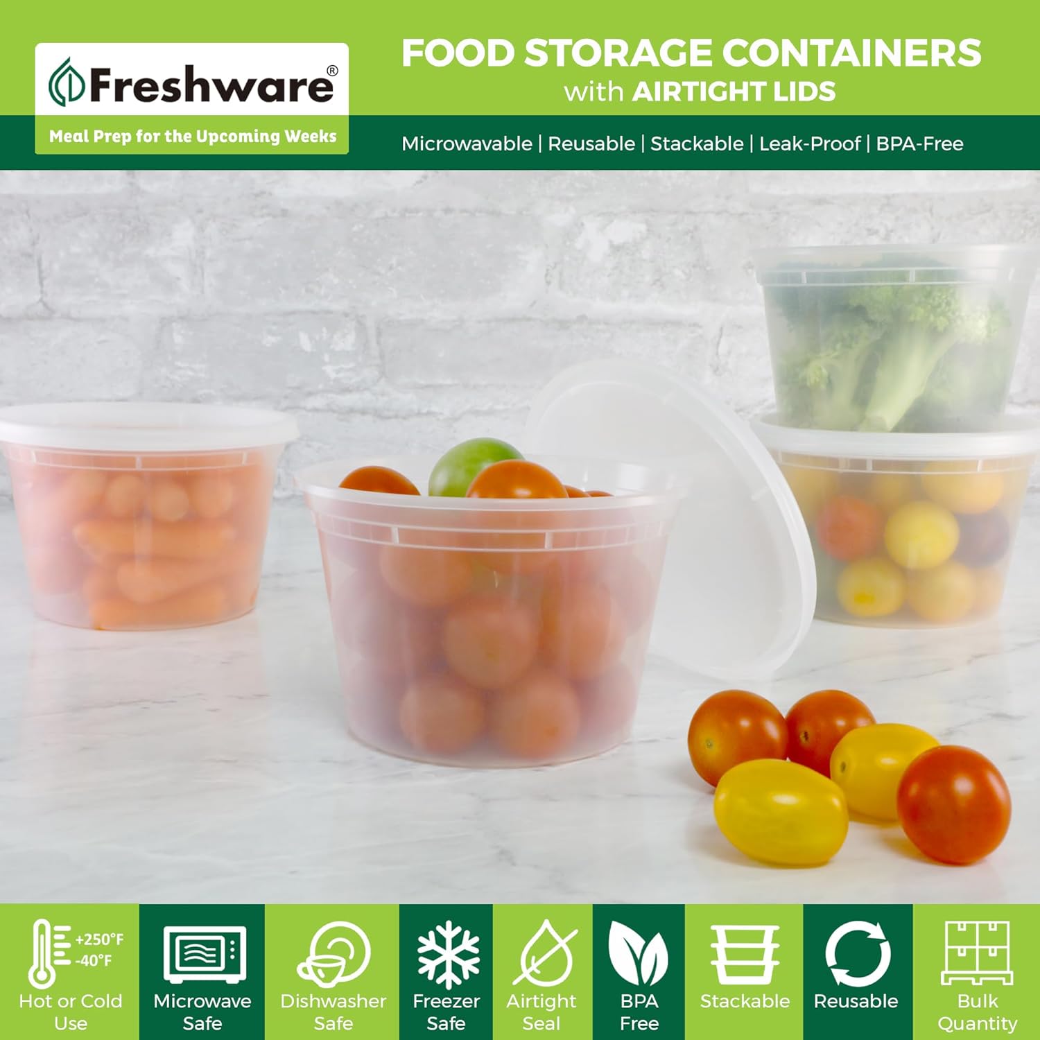 Freshware Food Storage Containers [50 Set] 16 oz Plastic Deli Containe
