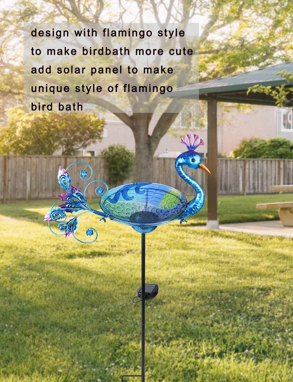 MUMTOP Outdoor Bird Bath Solar Birdbath Small Birdfeeder with Peacock 