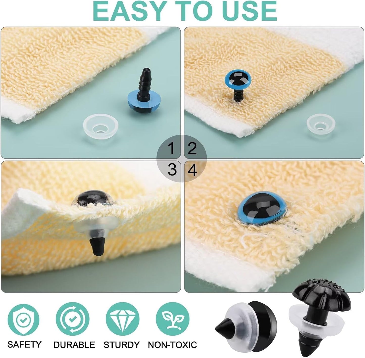 Junreox 820pcs Safety Eyes for Amigurumi- Premium Safety Eyes and Nose