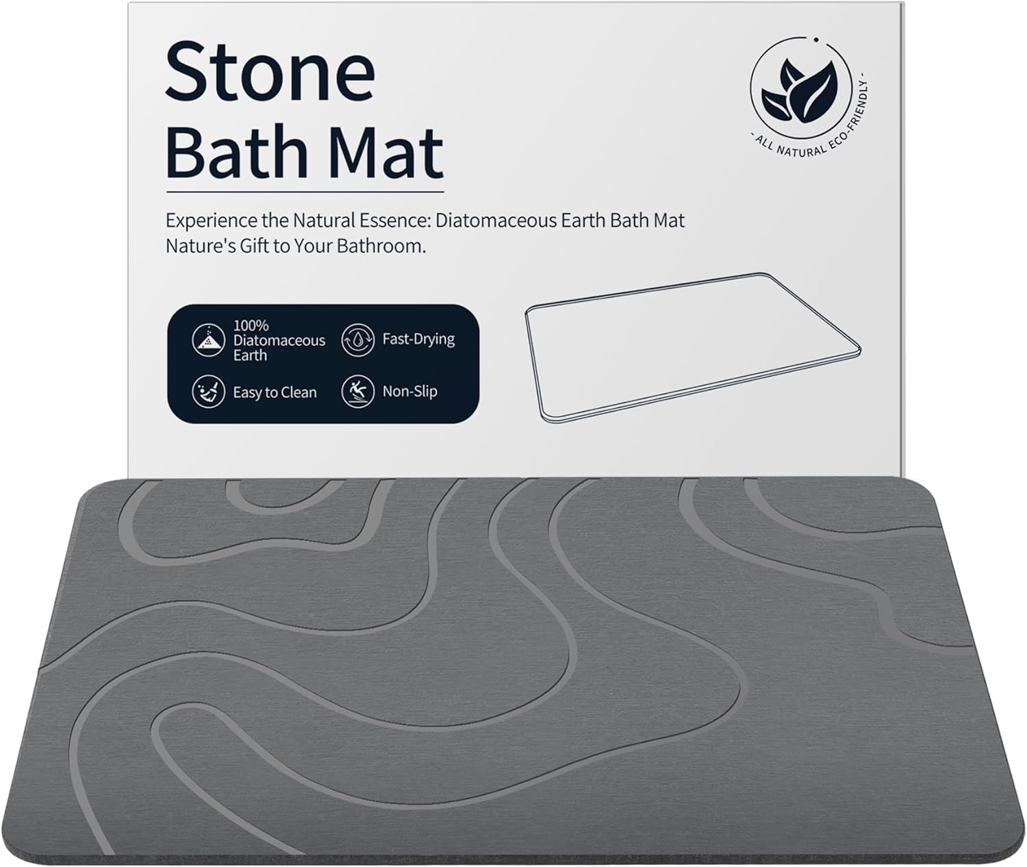 Stone Bath Mat Diatomaceous Earth Shower Mat Non-Slip Super Absorbent 