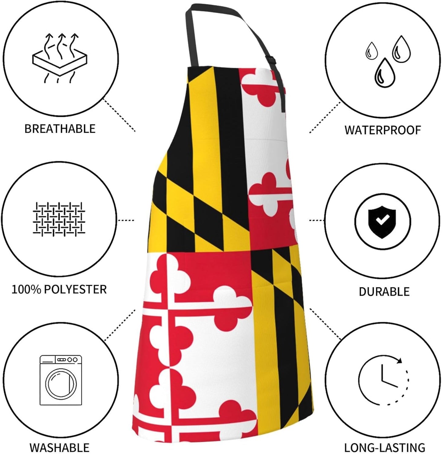 Flag of Maryland Print 28x33 In Adult Kitchen Apron with Pockets Versatile Chef Smock for Cooking Baking