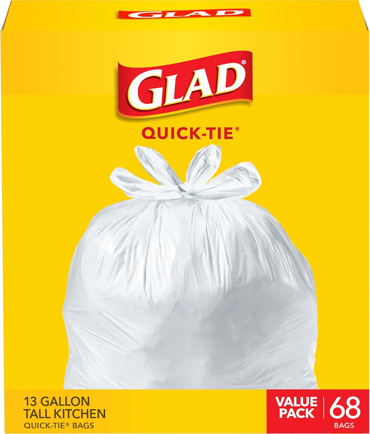 Glad Tall Kitchen Trash Bags 13 Gallon, Unscented Garbage Bags, Quick-