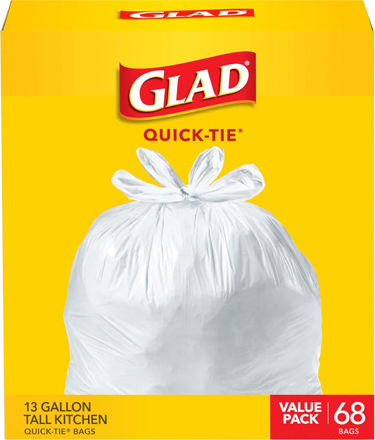 Glad Tall Kitchen Trash Bags 13 Gallon, Unscented Garbage Bags, Quick-