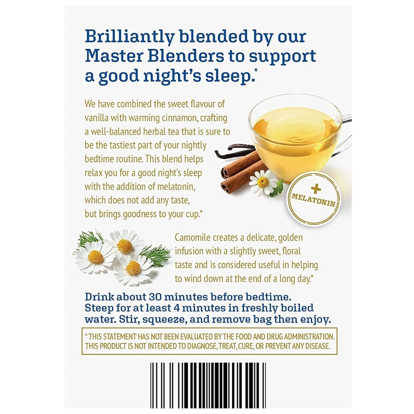 Twinings Superblends Sleep+ Herbal Tea with 1mg Melatonin Camomile, Cinnamon & Vanilla, Naturally Caffeine-Free, 16 Tea Bags (Pack of 1), Enjoy Hot or Iced