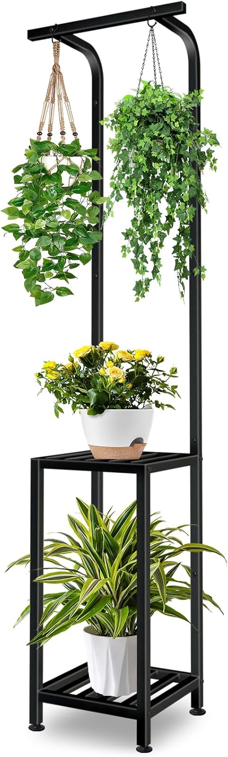 Plant Stand Indoor Outdoor, 65" Tall Plant Stand Outdoor 3 Tiered Hang