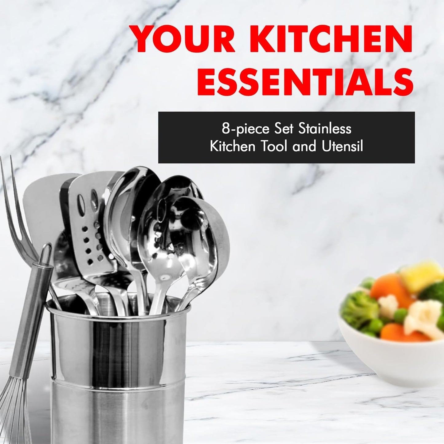 Chef Craft - 8 Piece Stainless Steel Kitchen Utensils Set with Utensil