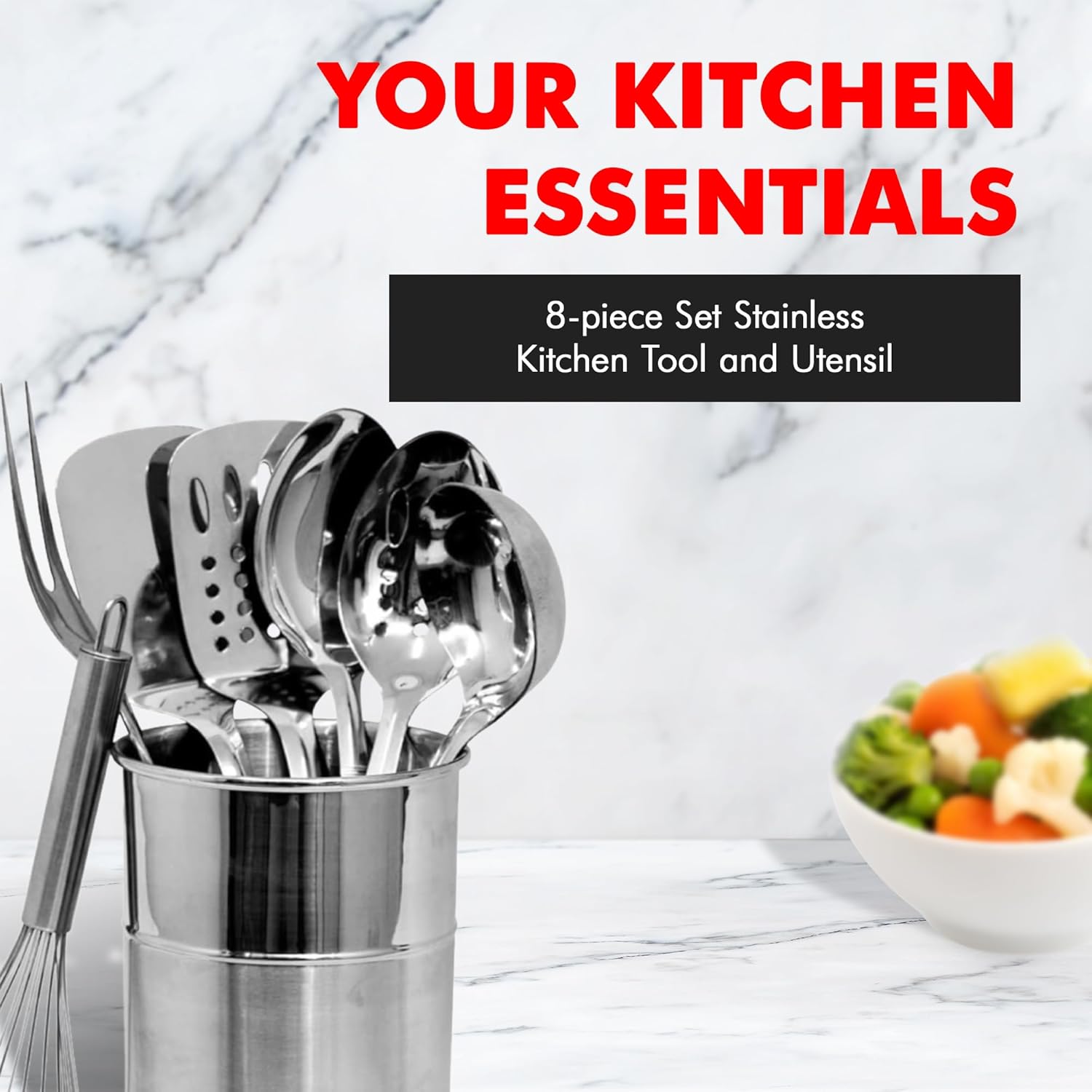 Chef Craft - 8 Piece Stainless Steel Kitchen Utensils Set with Utensil