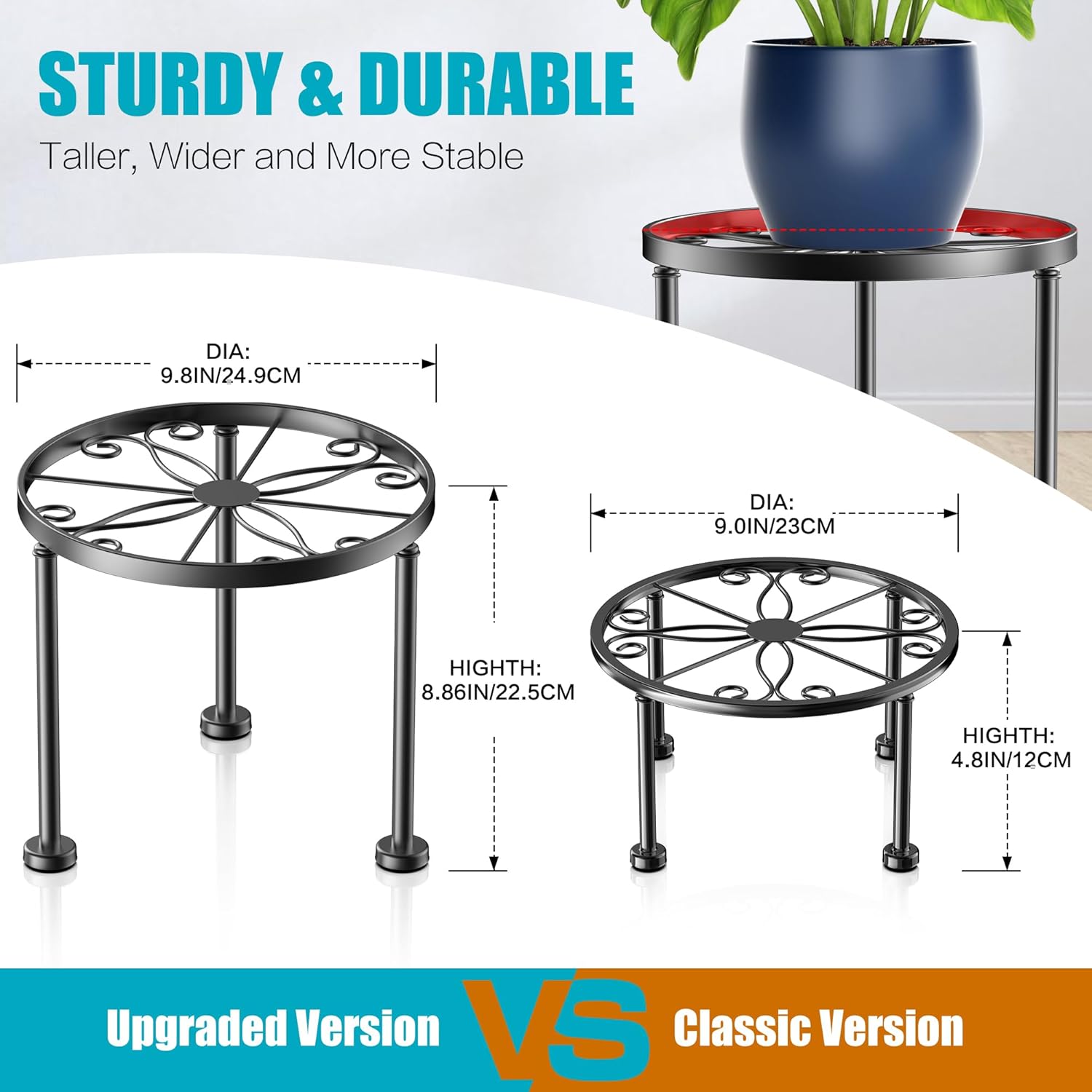 Garden Gifts Plant Lovers Gifts Black Metal Plant Stand with Anti-Slip