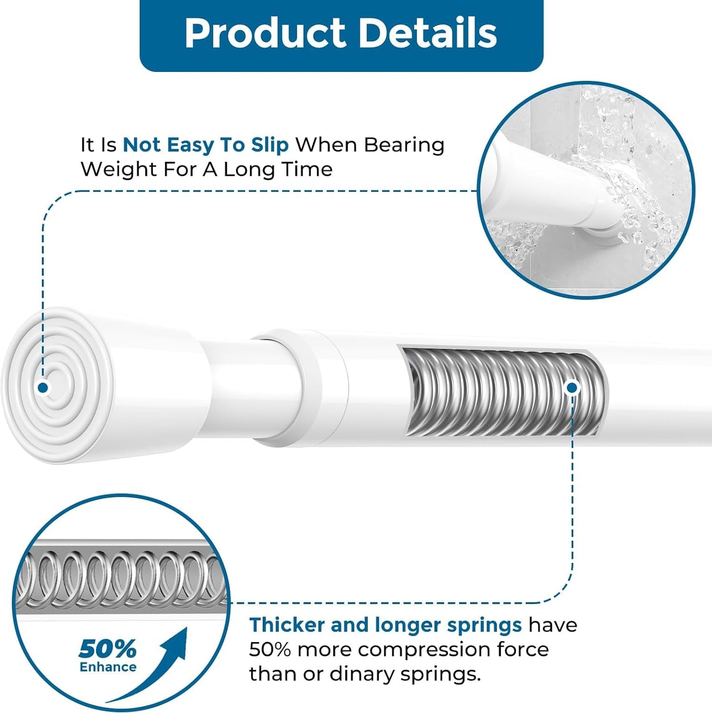 AIZESI 2pcs Spring Tension Rods Adjustable 26 to 39 inch Small Tension Curtain Rod No Drilling Expandable Spring Loaded Curtain Rod,Suitable for Doors and Windows 28 to 36 inch, White