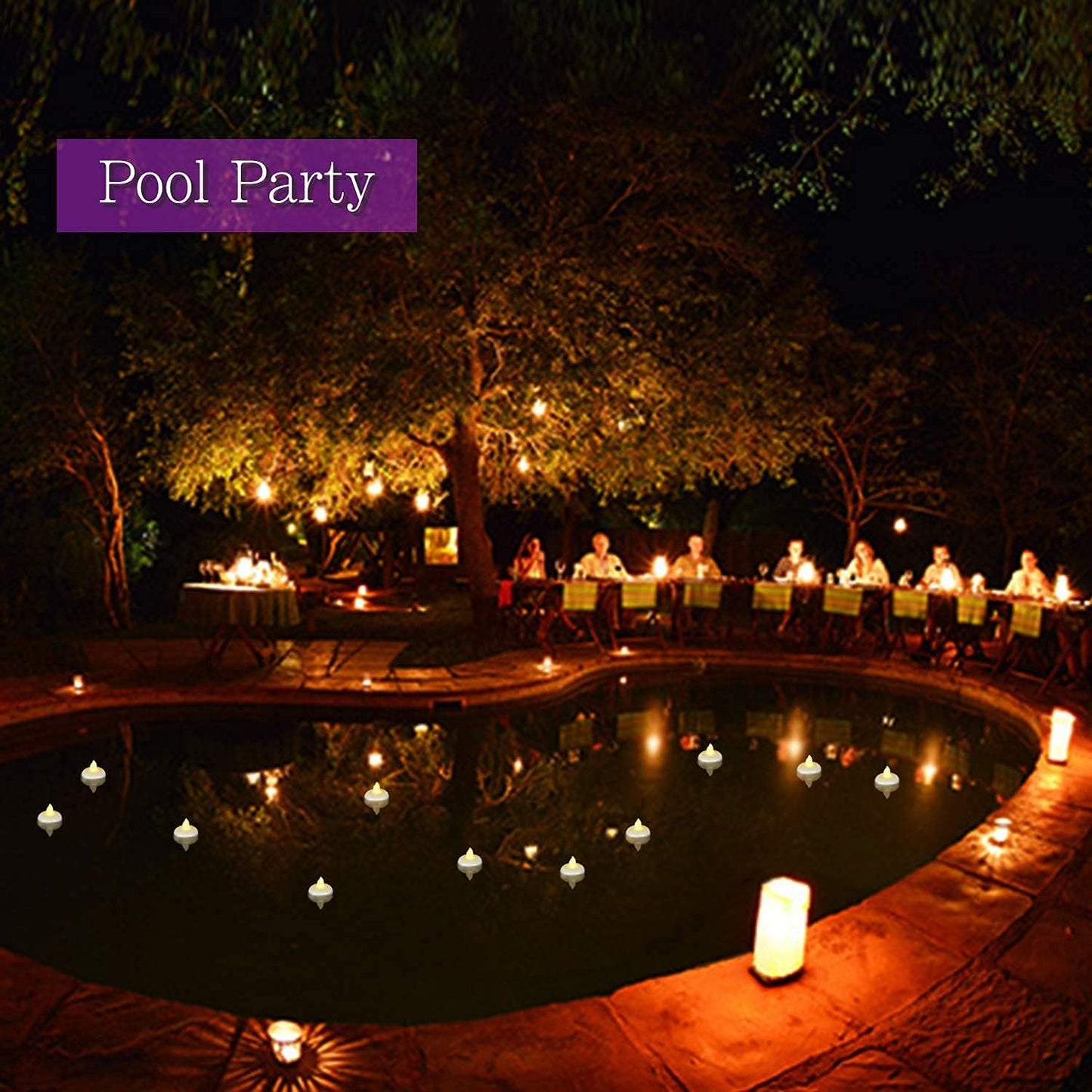 24 PCS Flameless Floating Tealights Waterproof Candles, Warm White Battery Operated Outdoor Flickering LED Tea Lights Votive Candles Bulk, Wedding Centerpiece Vase, Pond, Halloween Decorations