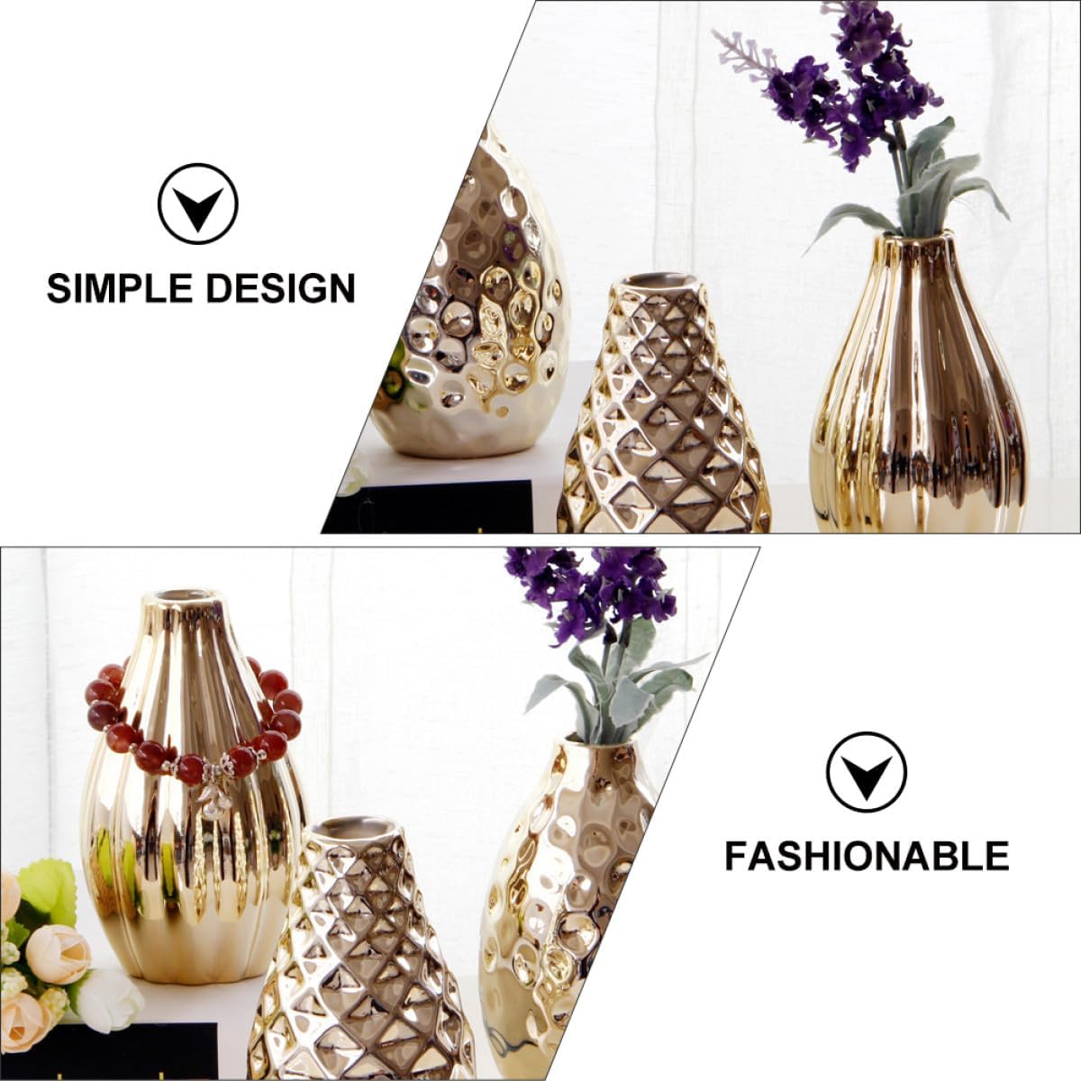 Gold Ceramic Vase Vintage Flower Planter Unique Desktop Plant Containe