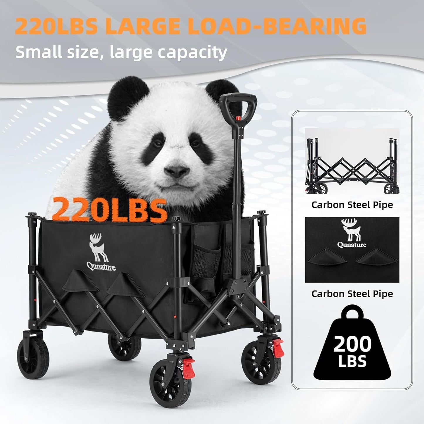 Collapsible Wagon Carts Foldable with Wheels 220LBS Capacity, 120L Folding Wagons Carts, Heavy Duty Utility Wagon Grocery Cart on Wheels for Garden Party Beach Shopping Picnic Garage
